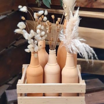 Boho Terracotta Vases with Dried Pampas etc in Crate