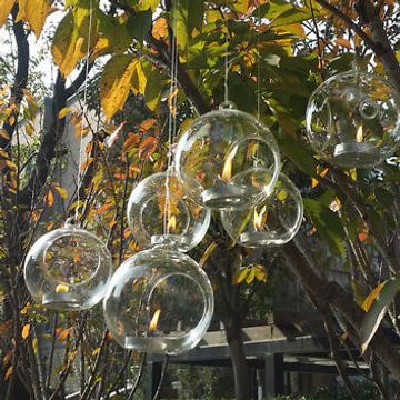 Clear Glass Hanging Bauble Tea Light Candle Holder