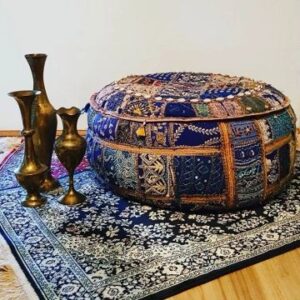 Boho Blue Patchwork Ottoman