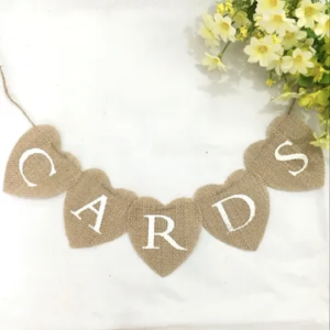 Bunting - Hessian "CARDS" Hearts White Text
