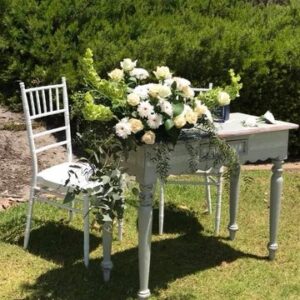Delicately Stamped Bohemian Table, Soft Grey and White