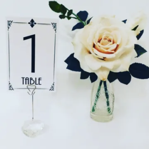 Table Number Holder, Silver Crystal Heart