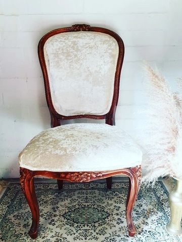 Wood Carved Frame, Ivory Velvet Chair