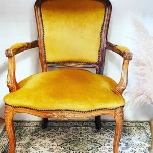 Wood Carved Frame, Mustard Velvet Carvers Chair